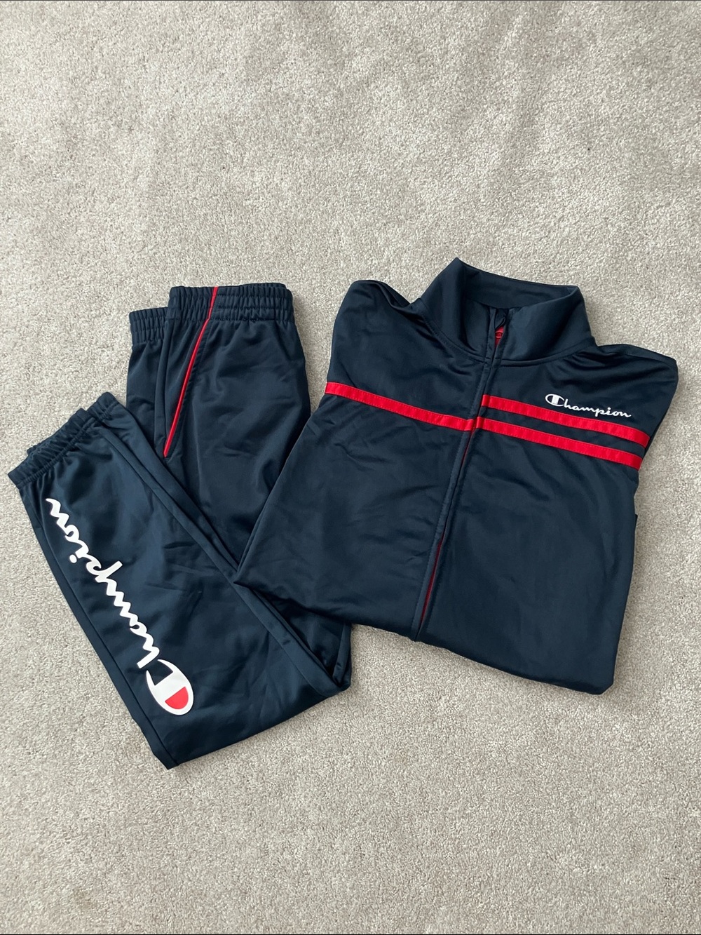 Champion Kids Navy Track Pajama Set with Red Stripes